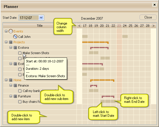 TODO Planner, Gantt Chart